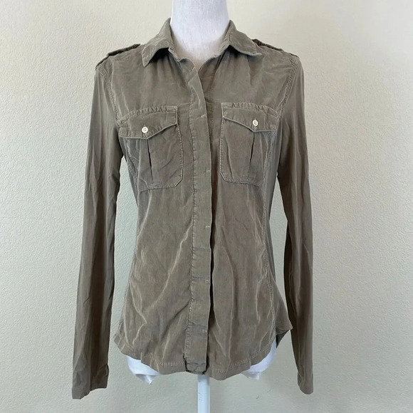James Perse brown/tan corduroy button down shirt size 2 - Picture 1 of 7